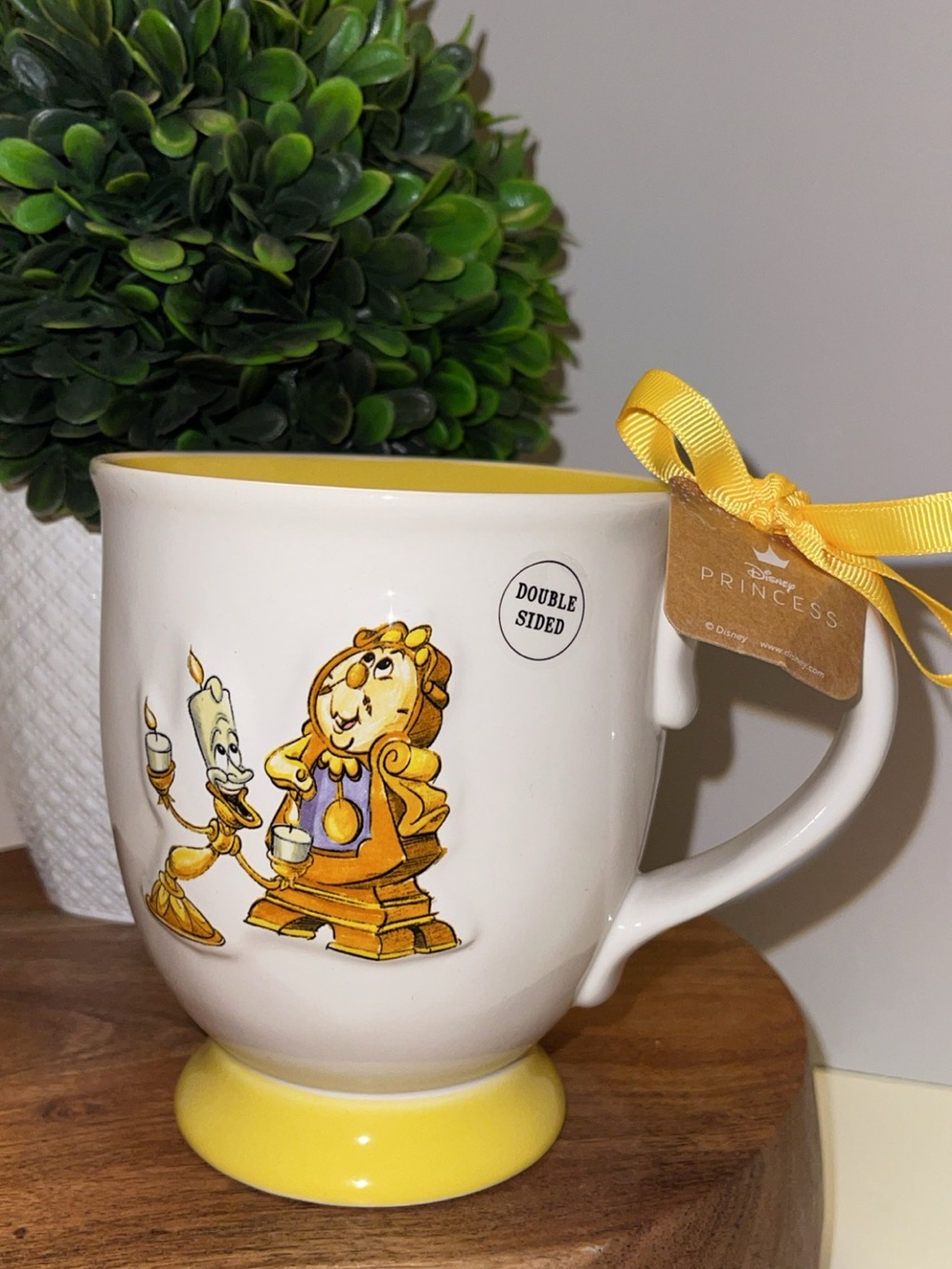 Disney White and Yellow Beauty and the Beast Lumière & Cogsworth Ceramic Mug